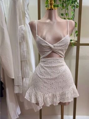 SHEIN White Eyelet Lace Cutout Mini Dress